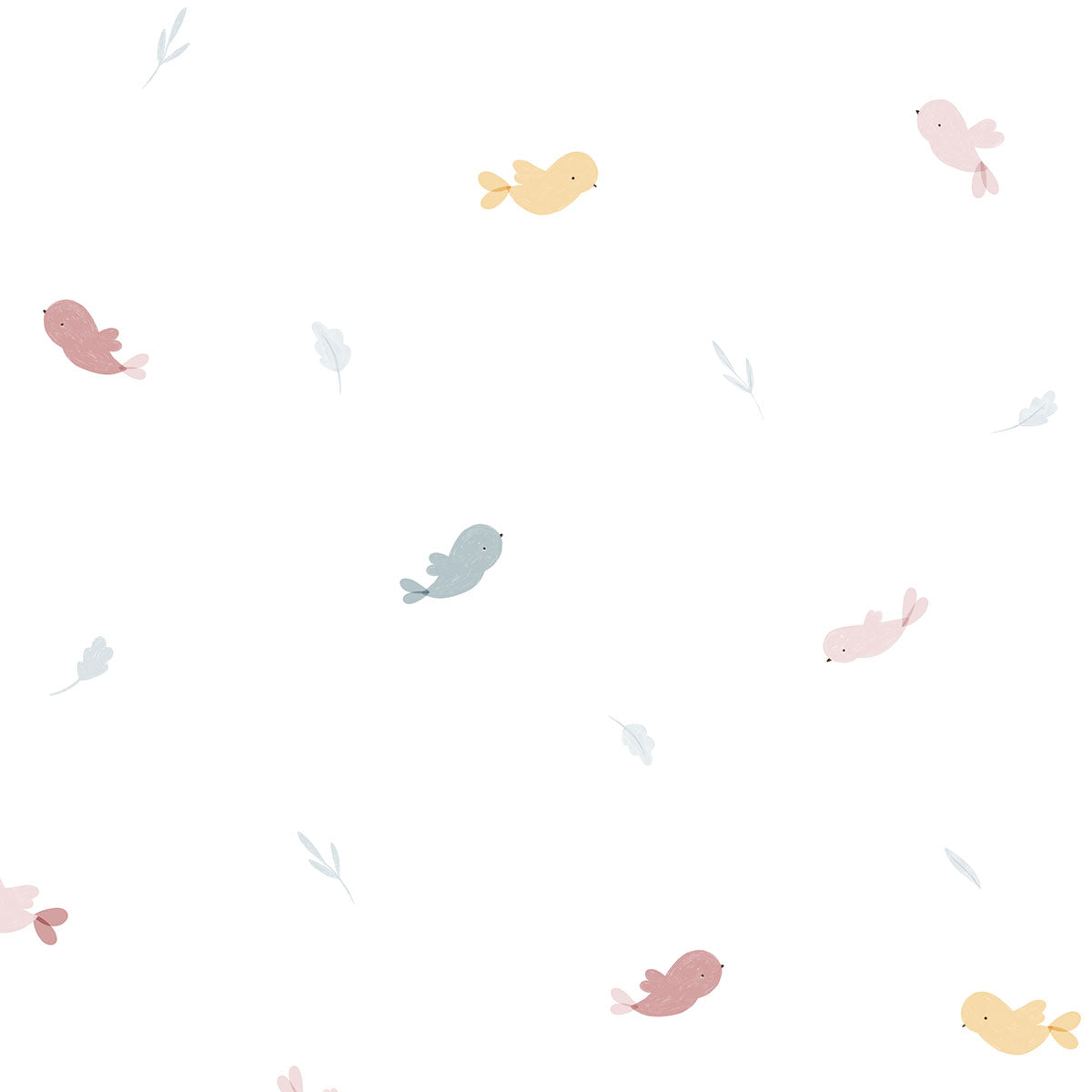 Papel de Parede Passarinhos Azul Pedra e Rocambole 2,80 x 0,45 m