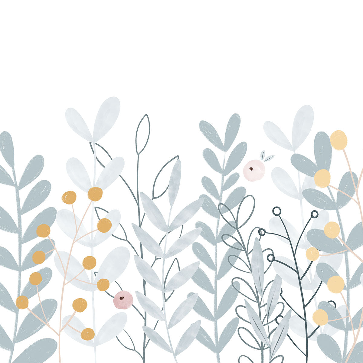 Painel de Parede Aquarela e Flores Azul Pedra 2,80 x 0,45 m