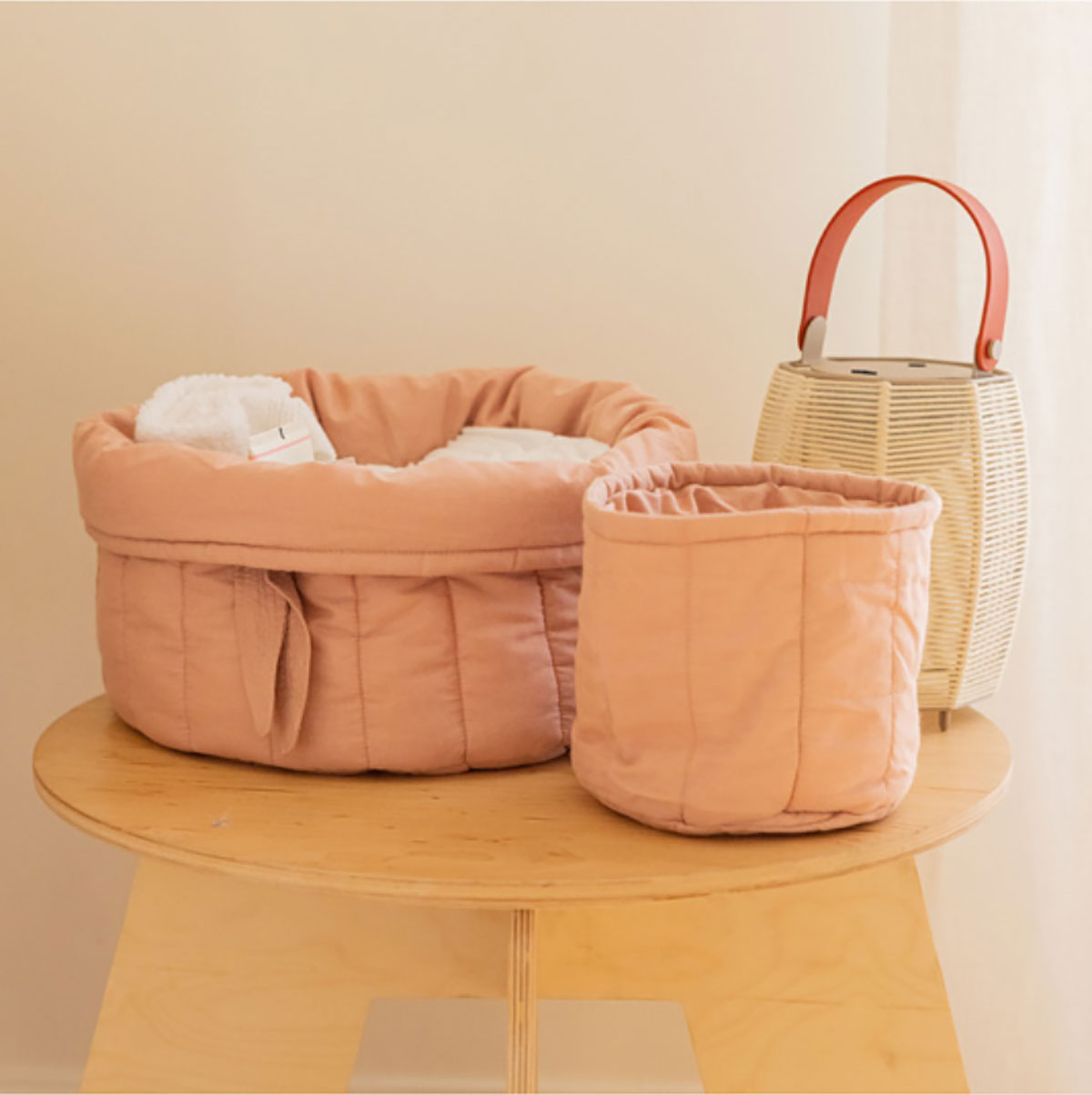 Cesto Kit de 2 Cestas Bambie Vintage Nude Ø 30 x 20 cm e Ø 15 x 15 cm