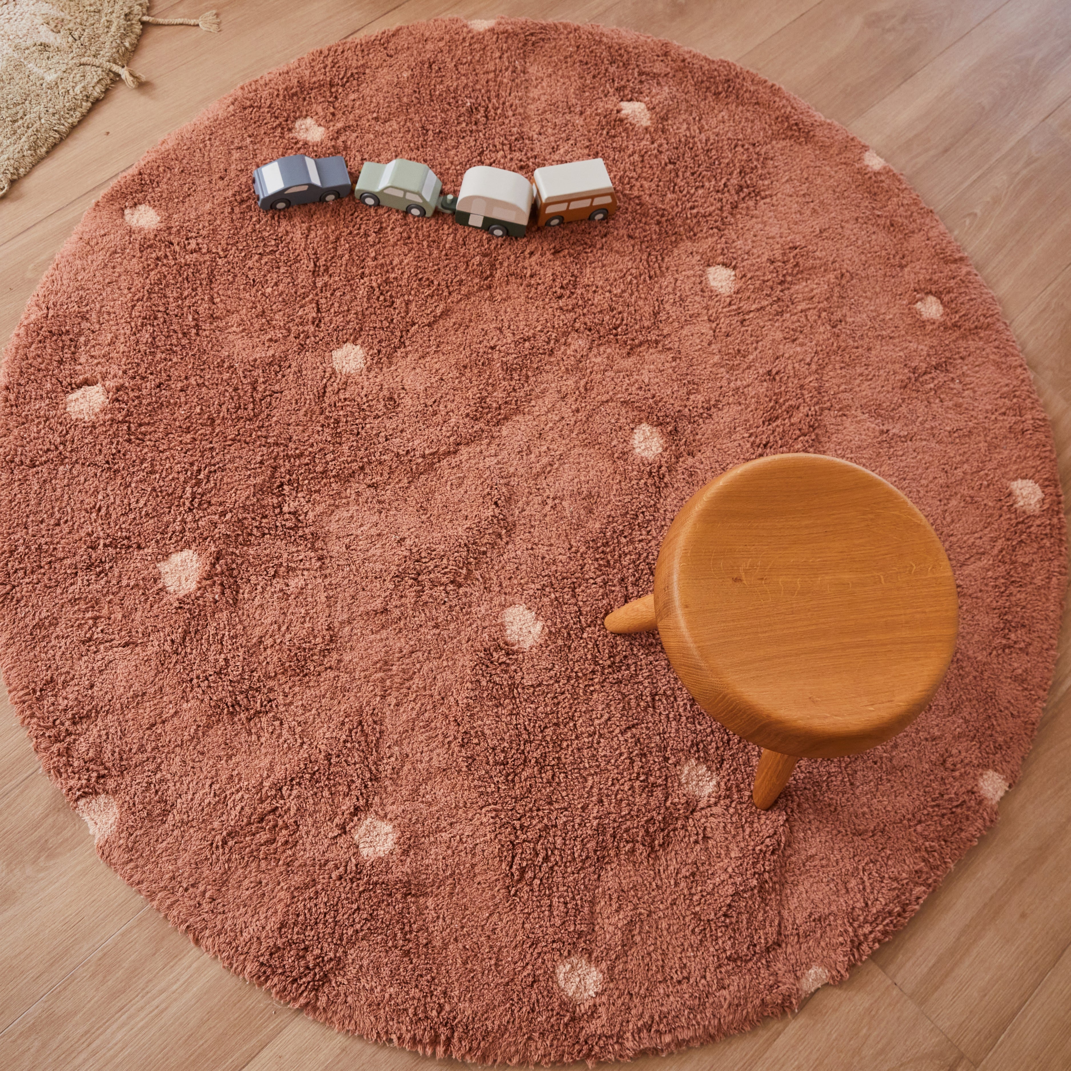 Tapete lavável Round Dot Castanha Ø 140 cm