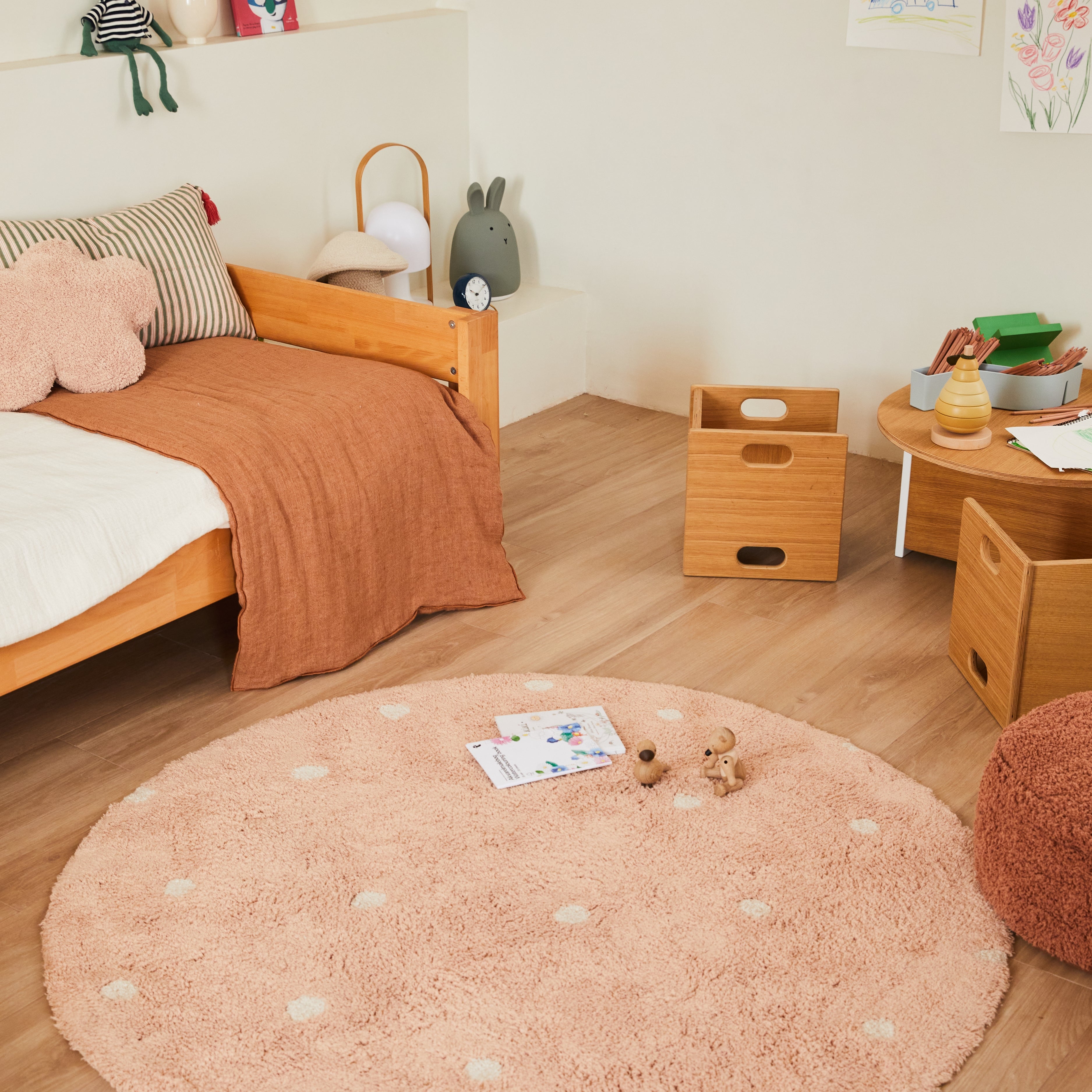 Tapete lavável Round Dot Rose Ø 140 cm