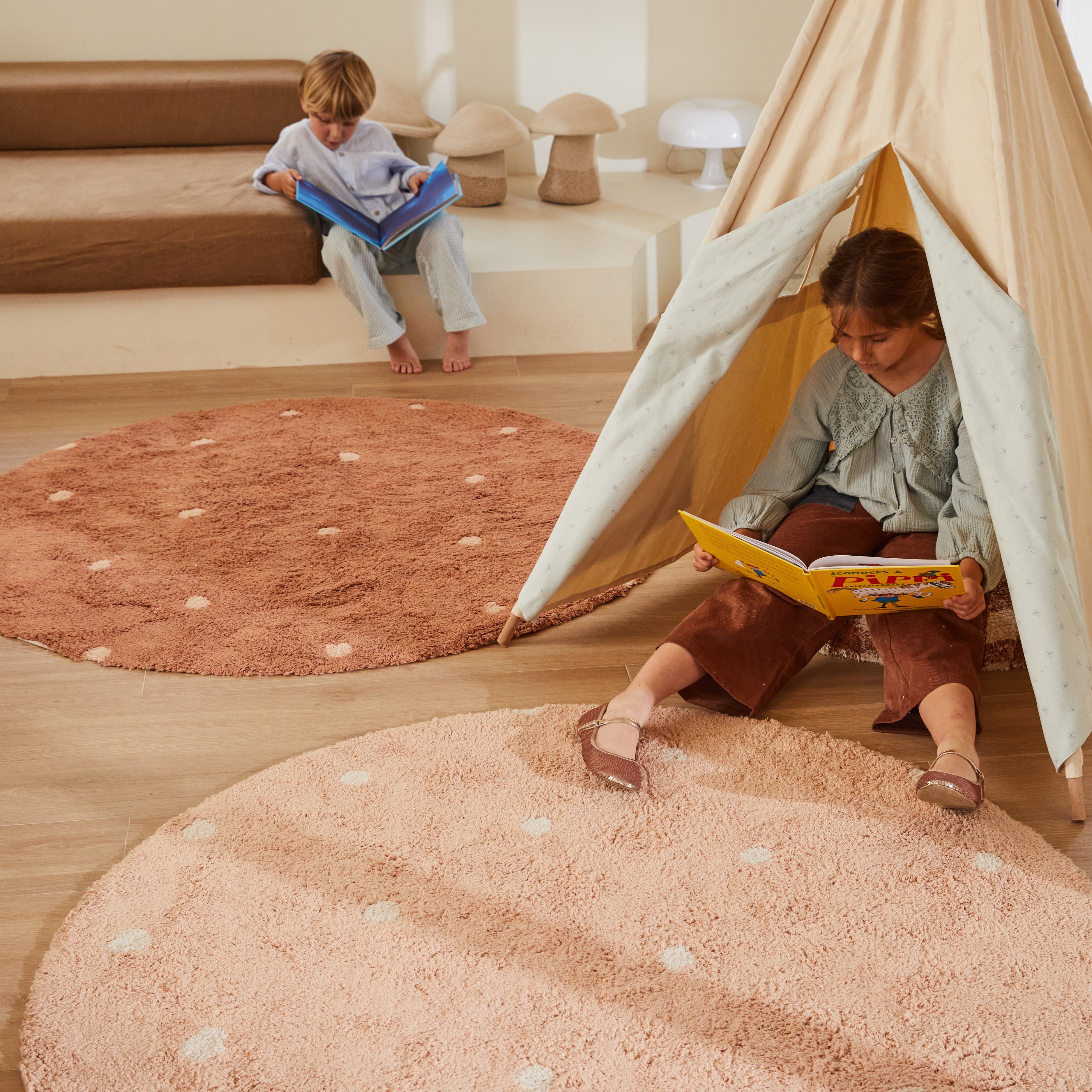 Tapete lavável Round Dot Rose Ø 140 cm