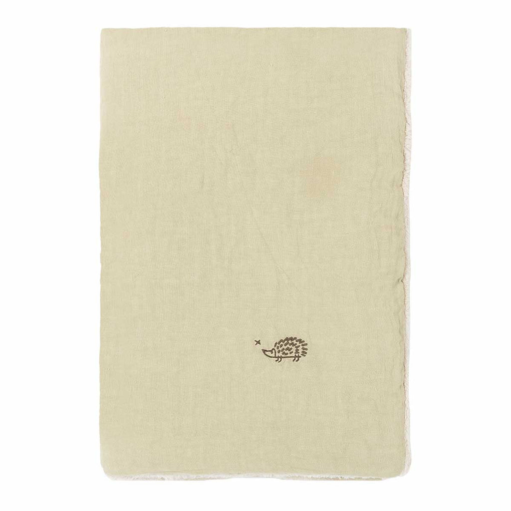 Manta de inverno bordada em linho francês Green tea 70 x 100 x 3 cm