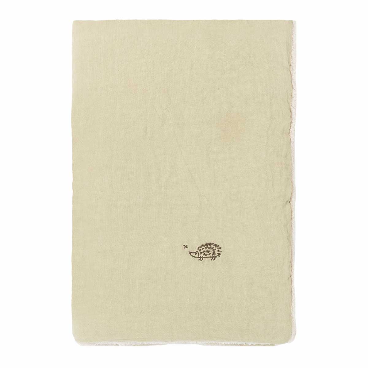 Manta de inverno bordada em linho francês Green tea 70 x 100 x 3 cm