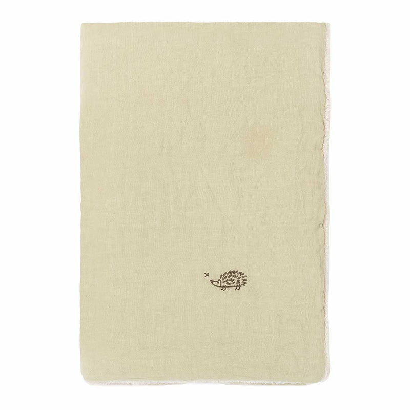 Manta de inverno bordada em linho francês Green tea 70 x 100 x 3 cm