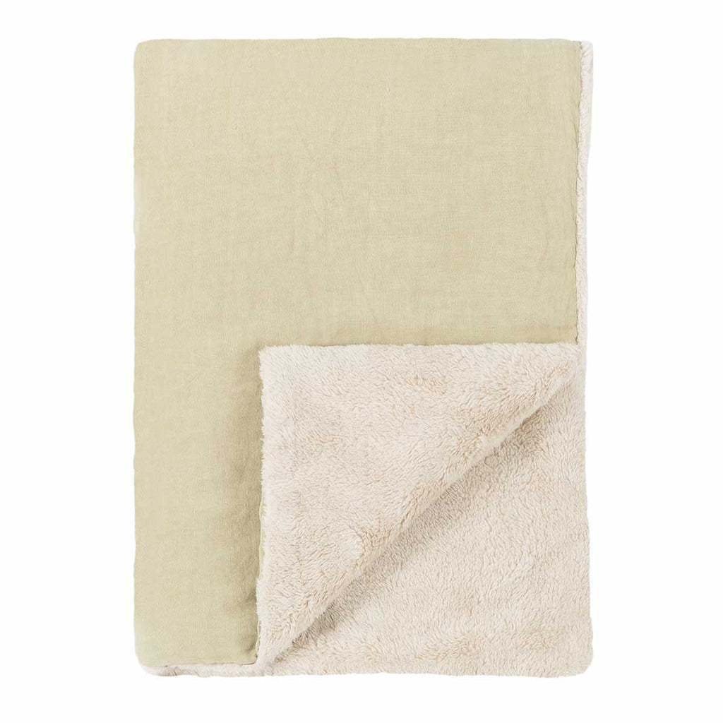 Manta de inverno bordada em linho francês Green tea 70 x 100 x 3 cm