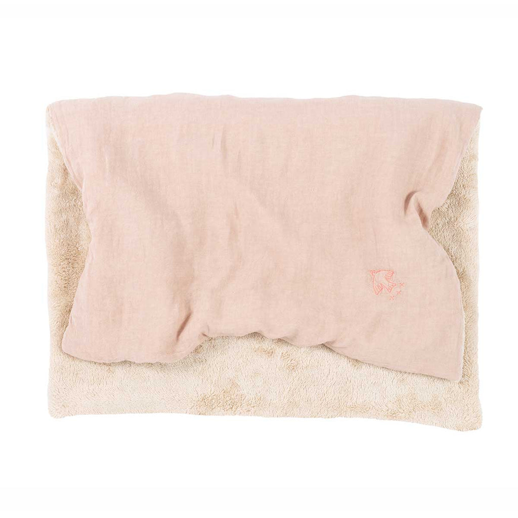 Manta de inverno bordada em linho francês Mauve pink 70 x 100 x 3 cm