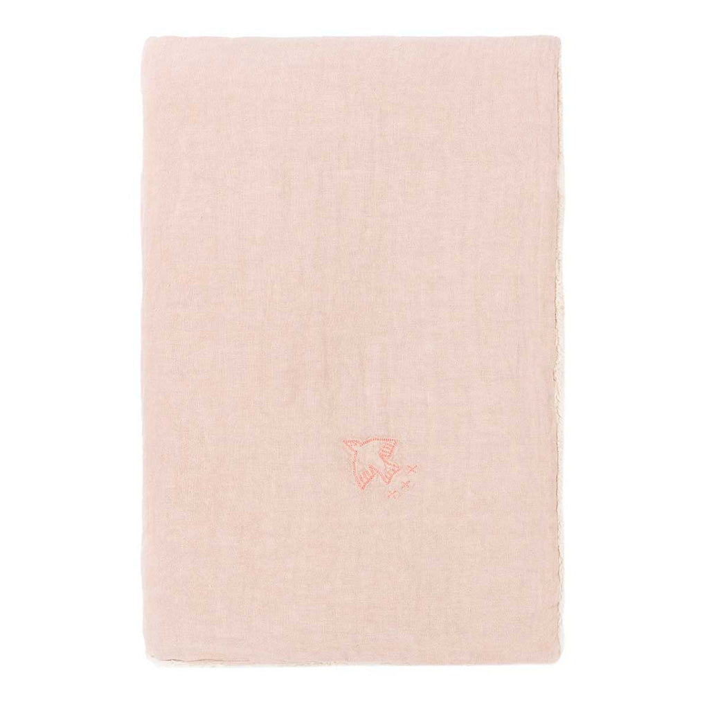 Manta de inverno bordada em linho francês Mauve pink 70 x 100 x 3 cm