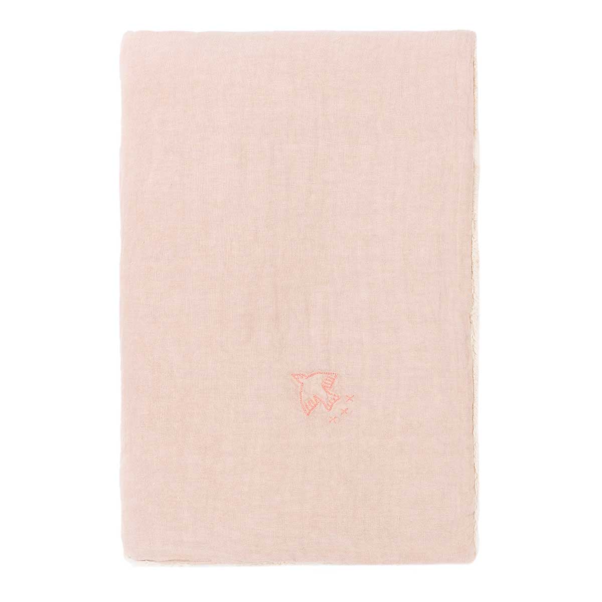 Manta de inverno bordada em linho francês Mauve pink 70 x 100 x 3 cm