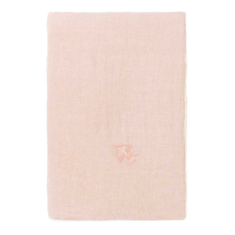 Manta de inverno bordada em linho francês Mauve pink 70 x 100 x 3 cm