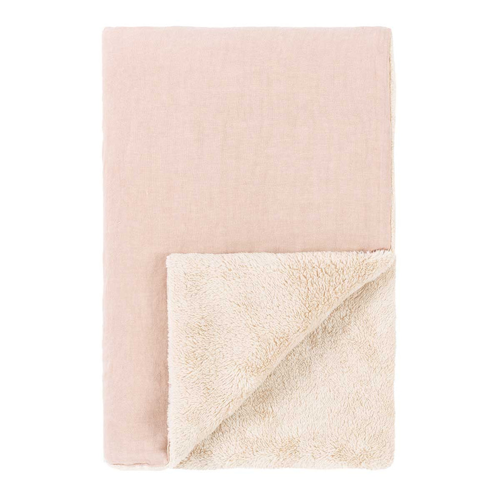 Manta de inverno bordada em linho francês Mauve pink 70 x 100 x 3 cm