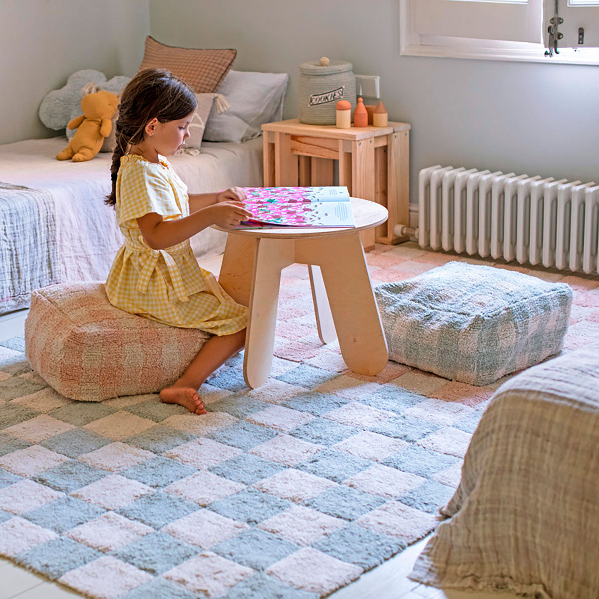 Pufe Vichy Azul Sálvia 20 x 40 x 40 cm