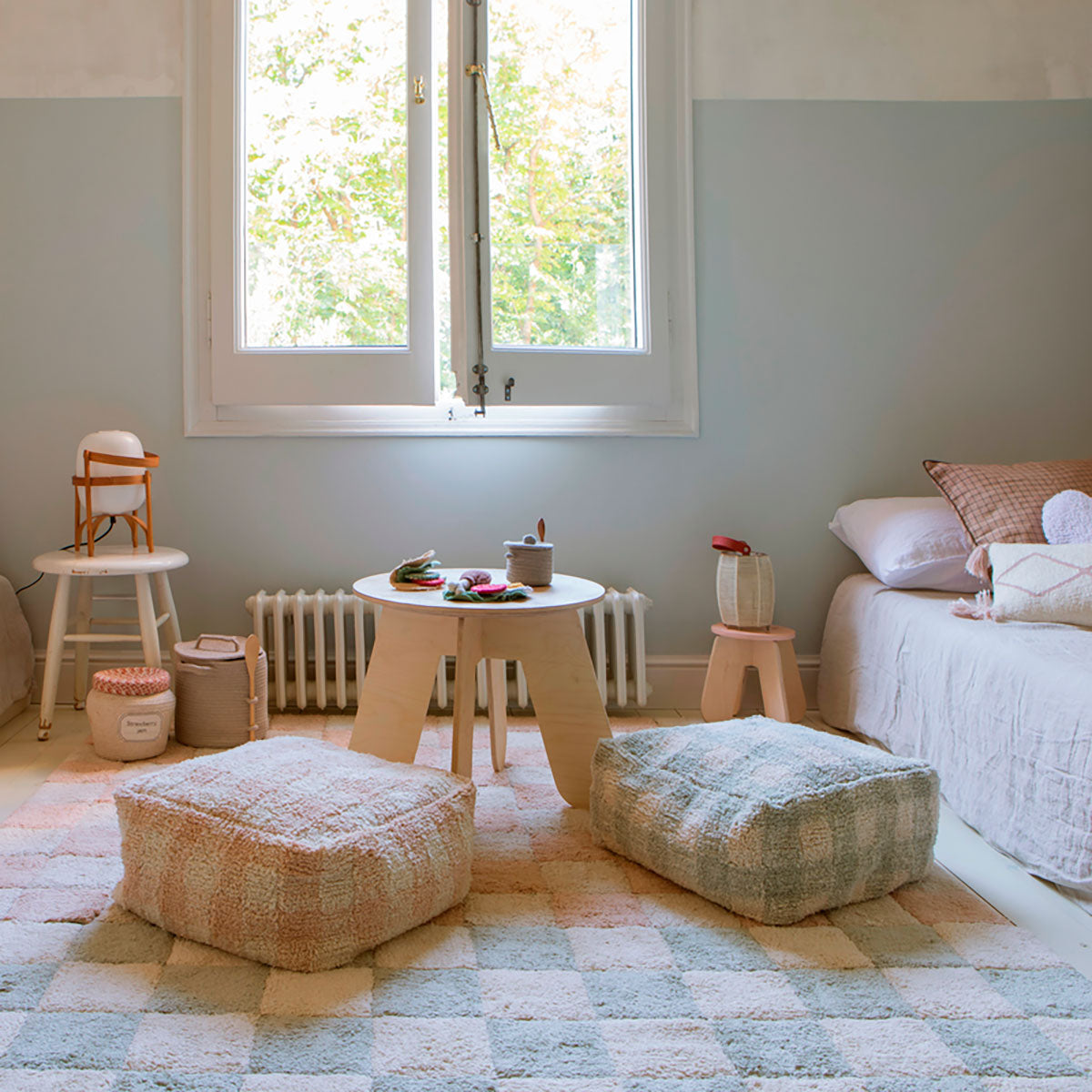 Pufe Vichy Azul Sálvia 20 x 40 x 40 cm