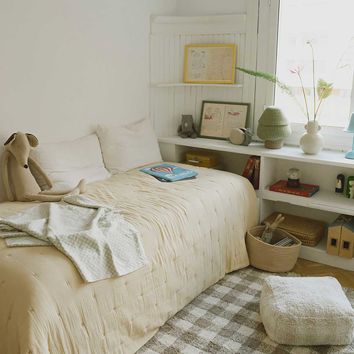 Puff Vichy Ivory 40 x 40 x 20 cm