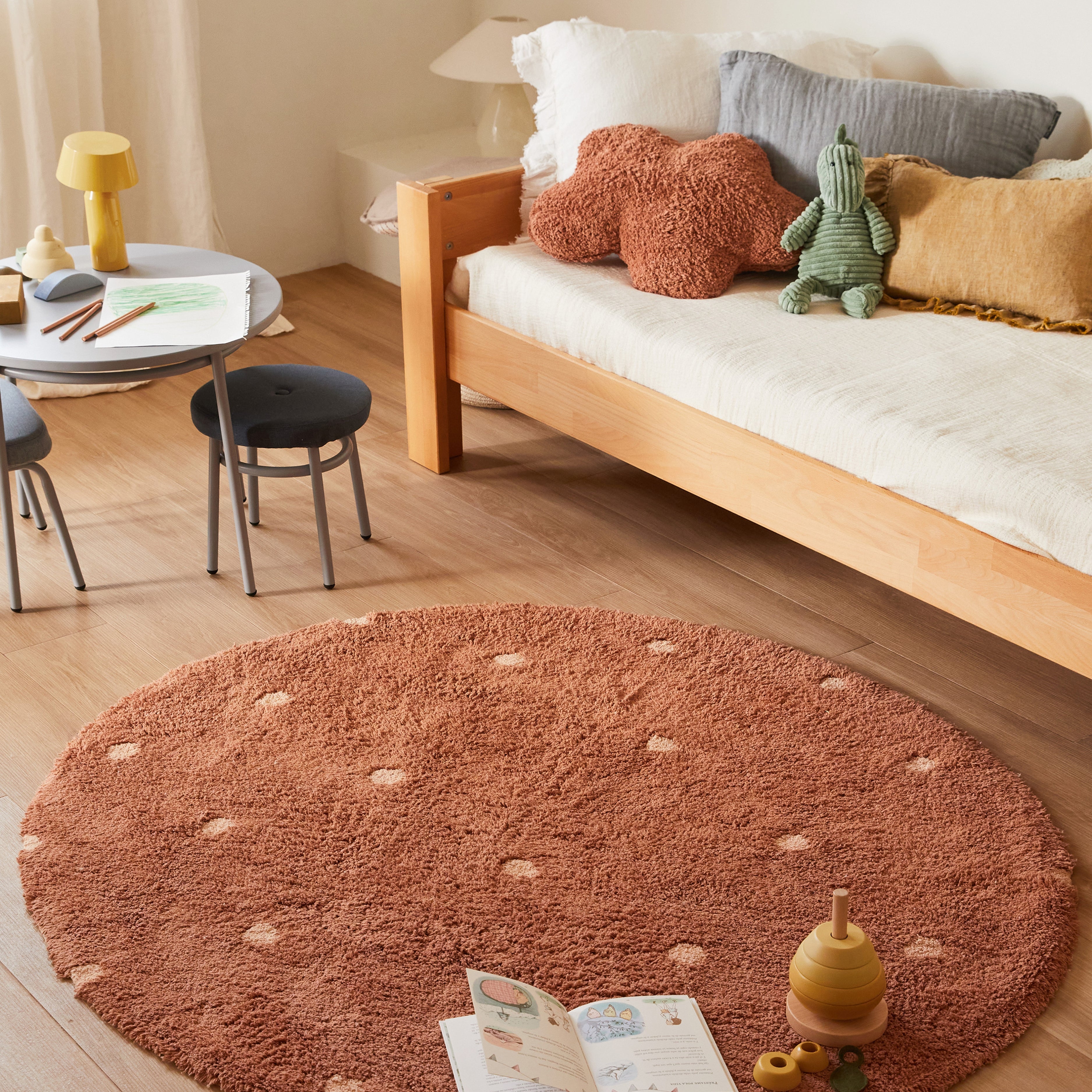 Tapete lavável Round Dot Castanha Ø 140 cm